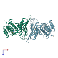 PDB entry 3i23 coloured by chain, top view.