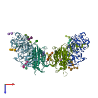 PDB entry 3i26 coloured by chain, top view.