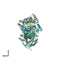PDB entry 3i38 coloured by chain, side view.