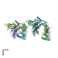 PDB entry 3i38 coloured by chain, top view.
