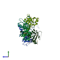 PDB entry 3i3u coloured by chain, side view.