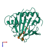 Hetero dimeric assembly 1 of PDB entry 3i49 coloured by chemically distinct molecules, top view.