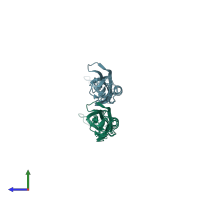 PDB entry 3i57 coloured by chain, side view.