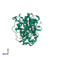 PDB entry 3i5z coloured by chain, side view.