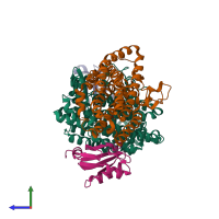 PDB entry 3i63 coloured by chain, side view.