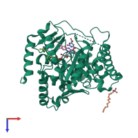 PDB entry 3i65 coloured by chain, top view.
