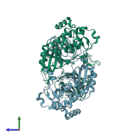 PDB 3i6u coloured by chain and viewed from the side.