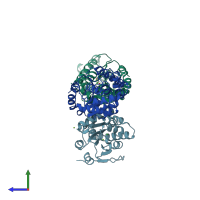PDB entry 3i76 coloured by chain, side view.
