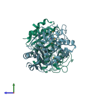 PDB entry 3i7j coloured by chain, side view.