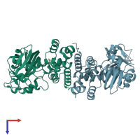 PDB entry 3i83 coloured by chain, top view.