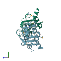PDB entry 3i8n coloured by chain, side view.