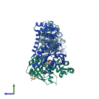 PDB entry 3i8x coloured by chain, side view.