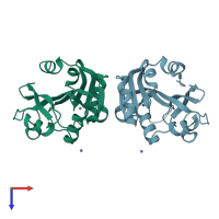 PDB entry 3i9f coloured by chain, top view.