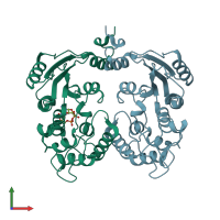 PDB entry 3i9l coloured by chain, front view.