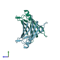 PDB entry 3i9p coloured by chain, side view.