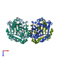 PDB entry 3i9s coloured by chain, top view.
