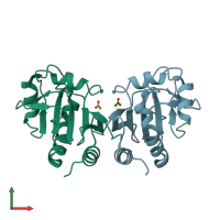 PDB entry 3ia1 coloured by chain, front view.
