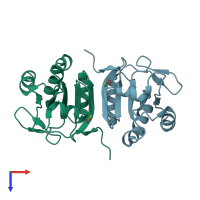PDB entry 3ia1 coloured by chain, top view.