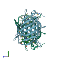 PDB entry 3ia8 coloured by chain, side view.