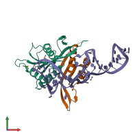 PDB entry 3iab coloured by chain, front view.