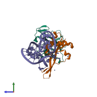 PDB entry 3iab coloured by chain, side view.