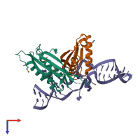 PDB entry 3iab coloured by chain, top view.