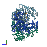 PDB entry 3iac coloured by chain, side view.