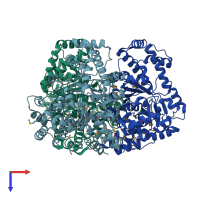 PDB entry 3iac coloured by chain, top view.