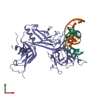 PDB entry 3iag coloured by chain, front view.