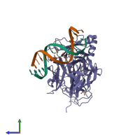 PDB entry 3iag coloured by chain, side view.