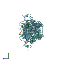 PDB entry 3iah coloured by chain, side view.