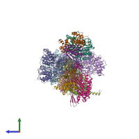 PDB entry 3iam coloured by chain, side view.