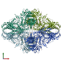 PDB entry 3iap coloured by chain, front view.