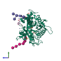 PDB entry 3ib0 coloured by chain, side view.
