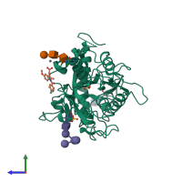 PDB 3ib1 coloured by chain and viewed from the side.