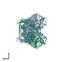 PDB entry 3ib3 coloured by chain, side view.