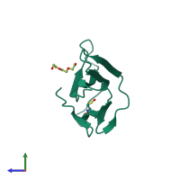 PDB entry 3ib4 coloured by chain, side view.