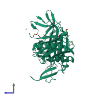 PDB entry 3ib5 coloured by chain, side view.