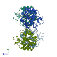 PDB entry 3ib6 coloured by chain, side view.