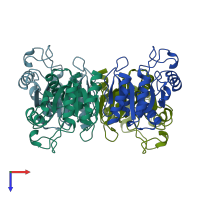 PDB entry 3ib6 coloured by chain, top view.