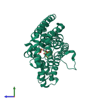 PDB entry 3iba coloured by chain, side view.