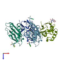 PDB entry 3ibo coloured by chain, top view.