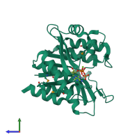 PDB entry 3ibq coloured by chain, side view.