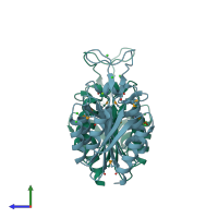 PDB entry 3ibs coloured by chain, side view.