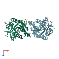 PDB entry 3ibs coloured by chain, top view.
