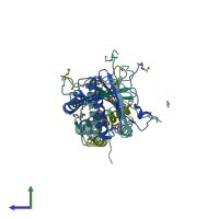 PDB entry 3ic3 coloured by chain, side view.