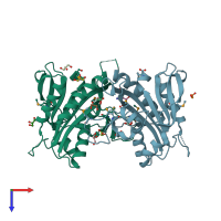 PDB entry 3ica coloured by chain, top view.