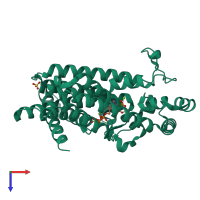 PDB entry 3ick coloured by chain, top view.