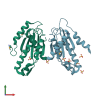 PDB entry 3icl coloured by chain, front view.