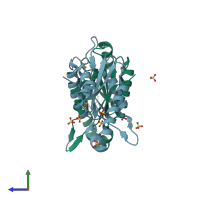 PDB entry 3icl coloured by chain, side view.